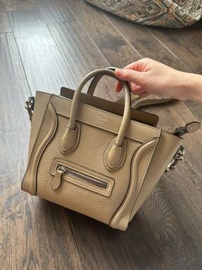 Celine Drummed Leather Nano Luggage Tote Bag